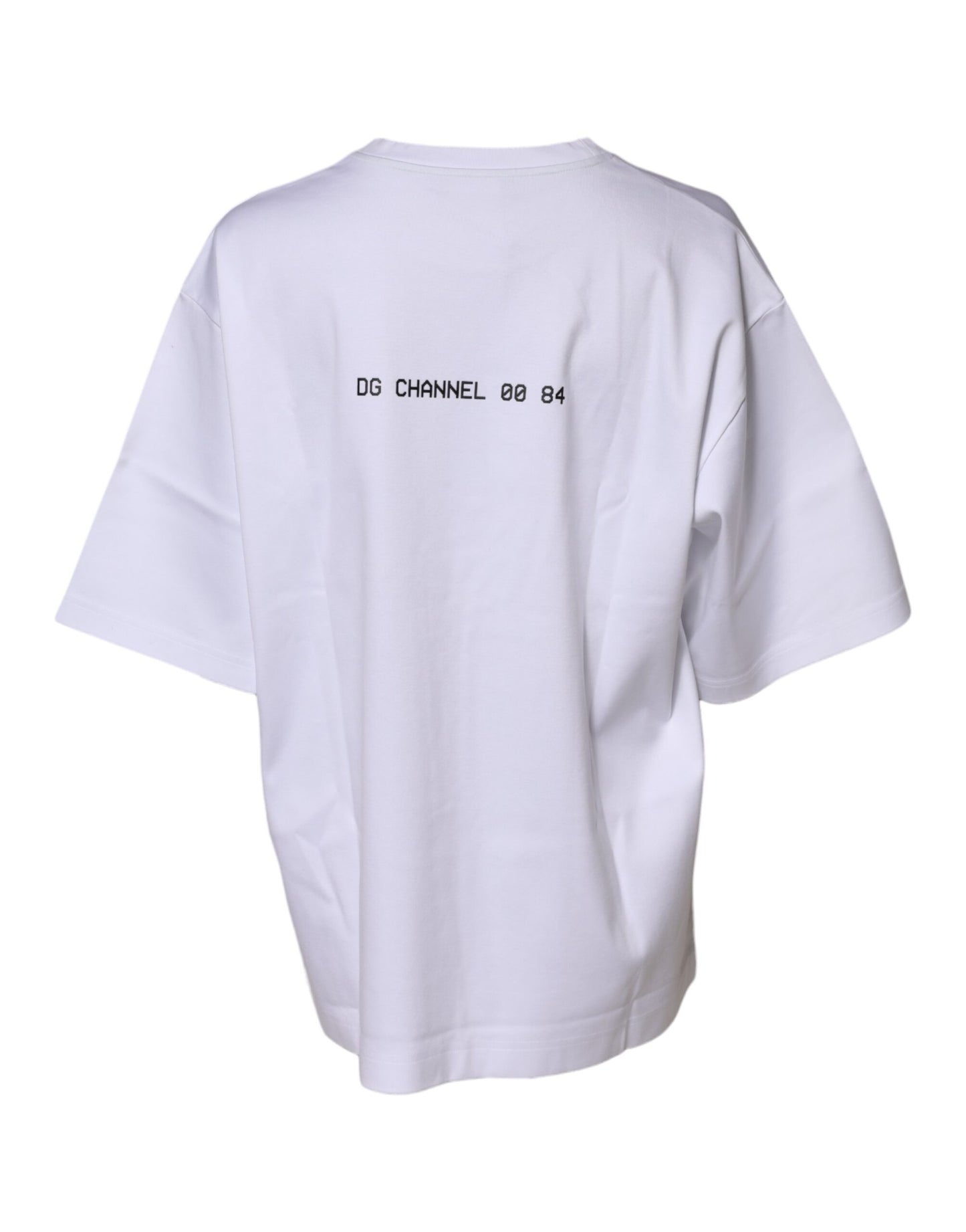 تي شيرت دولتشي آند غابانا أبيض قطني مطبوع بأكمام قصيرة 