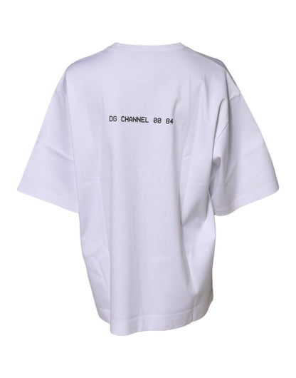 تي شيرت دولتشي آند غابانا أبيض قطني مطبوع بأكمام قصيرة 