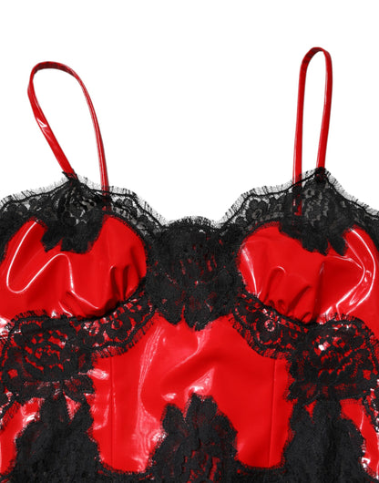 بلوزة دولتشي آند غابانا بدون أكمام من البوليستر مع حواف من الدانتيل باللون الأحمر والأسود