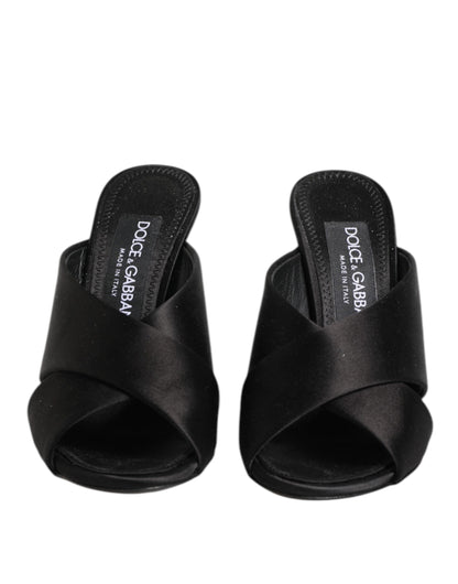 Dolce & Gabbana Black Logo KEIRA Satin Slides Sandals Shoes