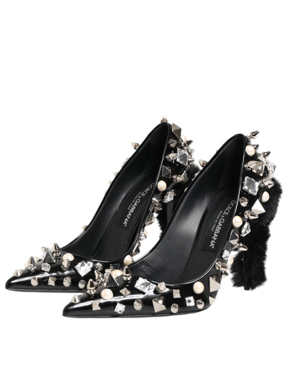Dolce & Gabbana Black Crystals Studs Stiletto Pumps Shoes
