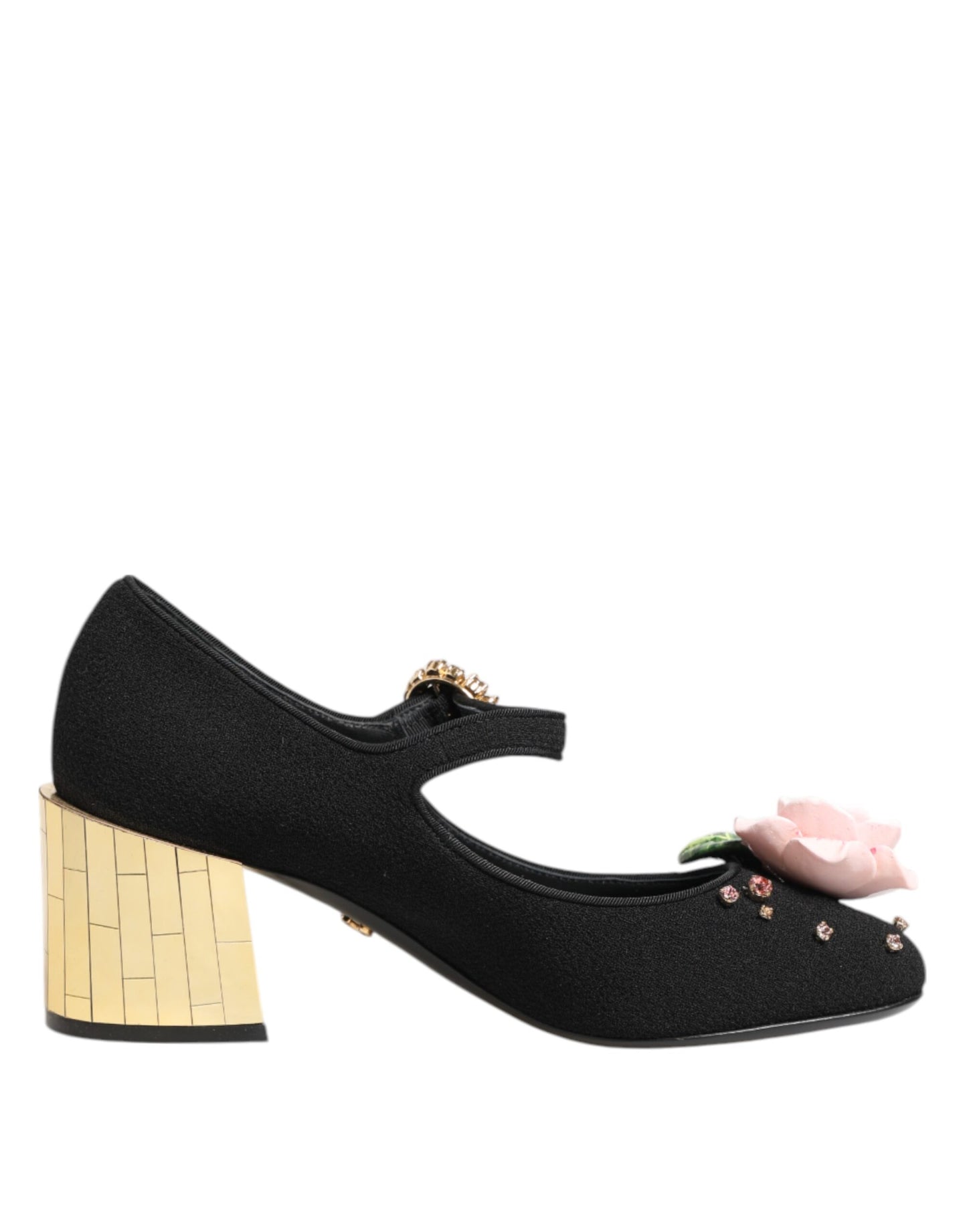 حذاء ماري جين من دولتشي آند غابانا مزين بكريستالات وزهور سوداء