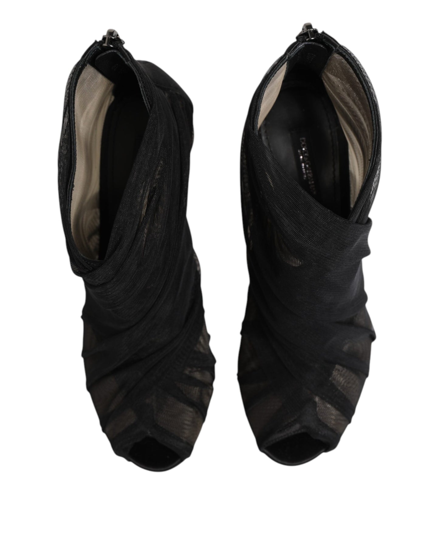 حذاء دولتشي آند غابانا أسود شبكي بكعب ستيليتو وأحذية طويلة للكاحل