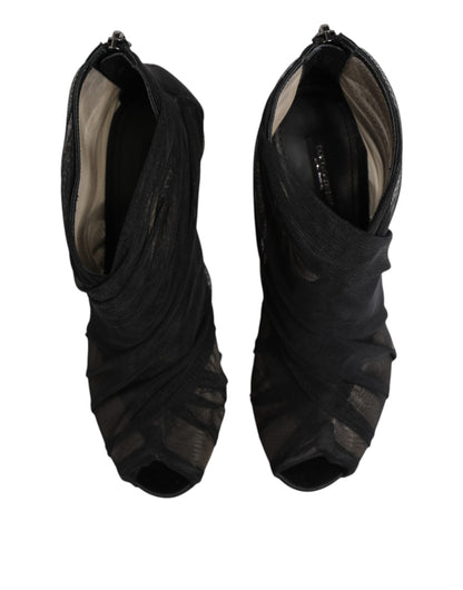 حذاء دولتشي آند غابانا أسود شبكي بكعب ستيليتو وأحذية طويلة للكاحل