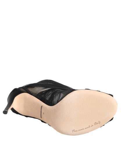 حذاء دولتشي آند غابانا أسود شبكي بكعب ستيليتو وأحذية طويلة للكاحل