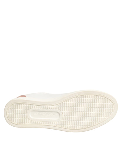 حذاء سنيكرز دولتشي آند غابانا أبيض وردي من الجلد منخفض الرقبة