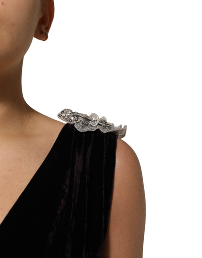 فستان دولتشي آند غابانا الأسود المخملي المزين بالزهور