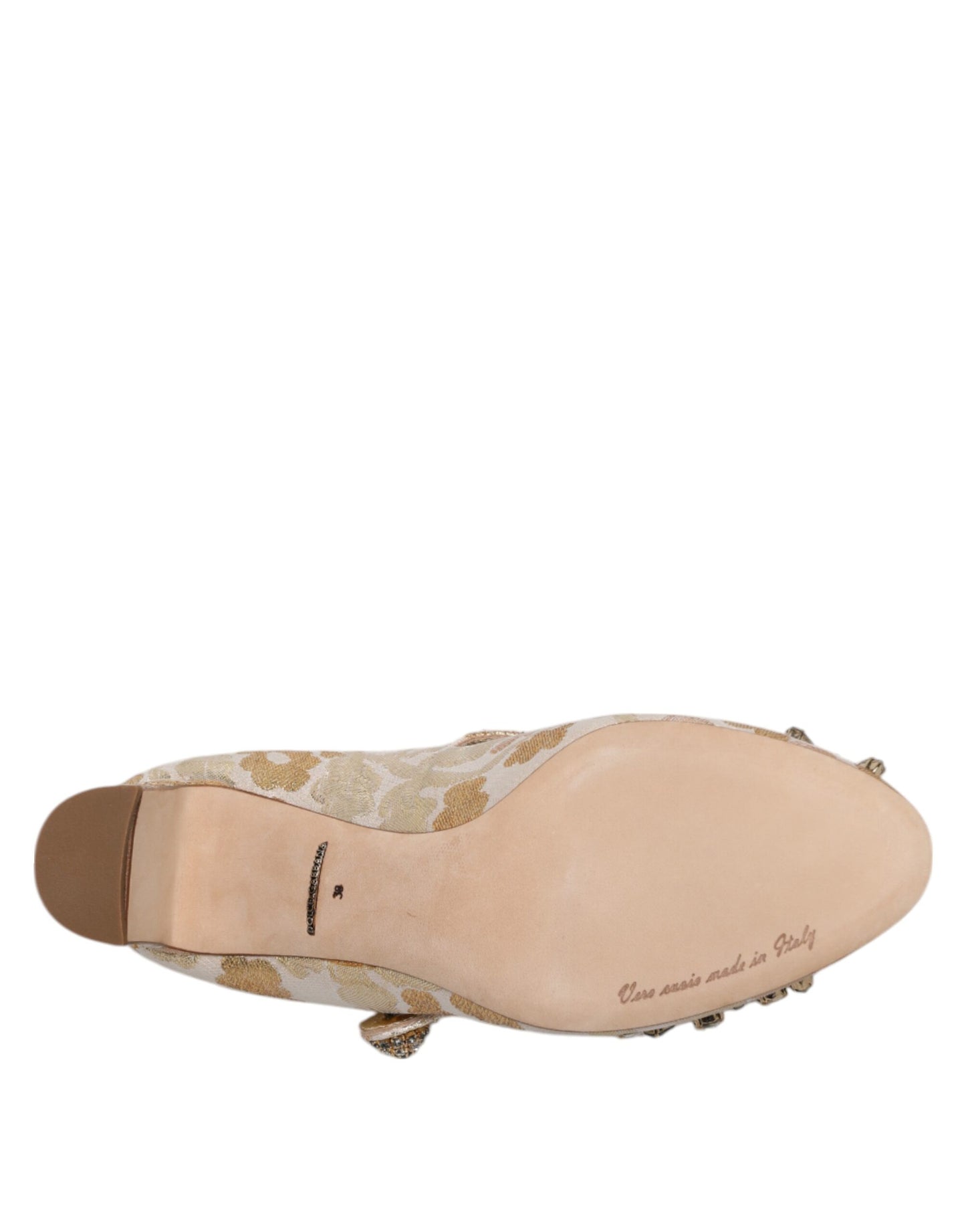 حذاء ماري جين من دولتشي آند غابانا ذهبي اللون من الكريستال الجاكار