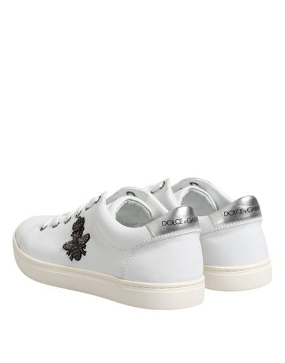 Dolce & Gabbana White Crown Bee Leather Low Top Sneakers Shoes