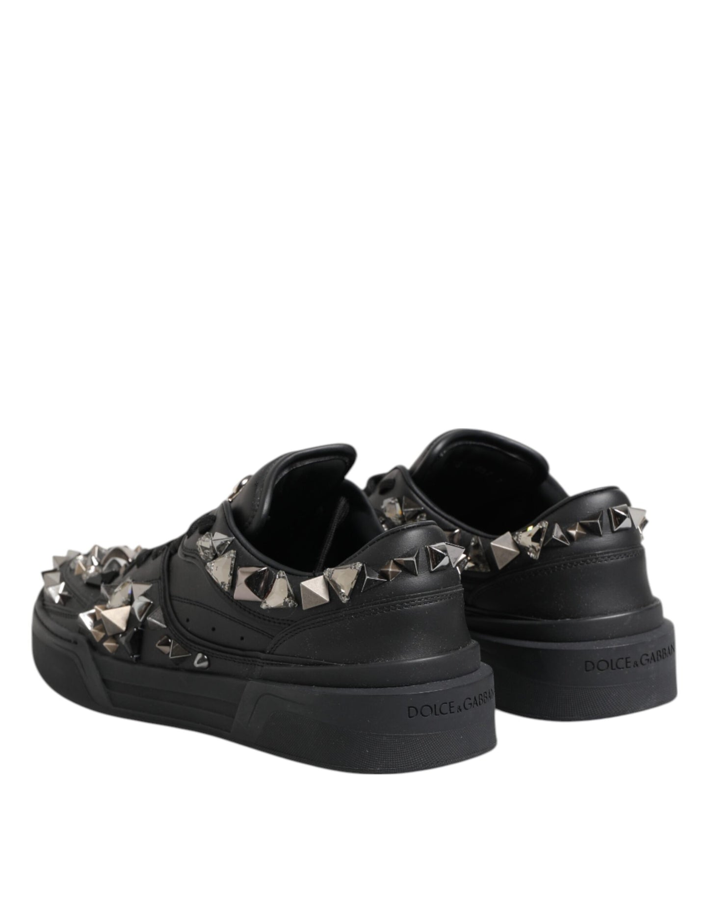 Dolce & Gabbana Black Leather Studded Low Top Sneakers Shoes