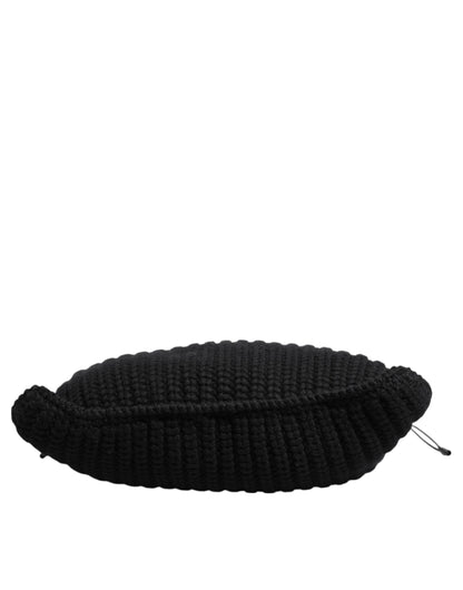 حقيبة كتف نسائية من دولتشي آند غابانا مصنوعة من الجلد الأسود المحبوك من الكشمير