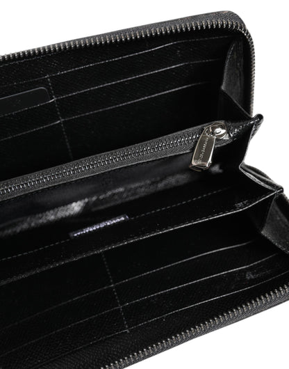 محفظة دولتشي آند غابانا كونتيننتال بسحاب من الجلد الأسود والرمادي بنقشة جلد النمر