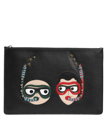 حقيبة كلاتش رجالية من دولتشي آند غابانا، مصنوعة من الجلد الأسود، #DGFAMILY