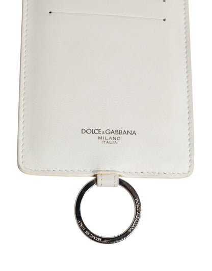 Dolce & Gabbana White Calf Leather Lanyard Logo Card Holder Men Wallet