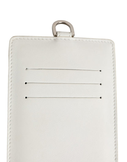 Dolce & Gabbana White Calf Leather Lanyard Logo Card Holder Men Wallet