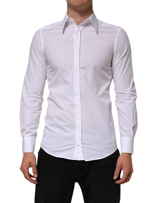 Dolce & Gabbana White Cotton MARTINI Long Sleeve Dress Shirt