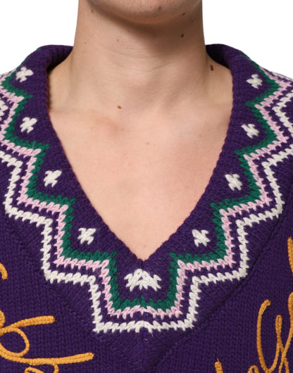 بلوفر رجالي محبوك من الصوف البنفسجي بشعار DG من دولتشي آند غابانا