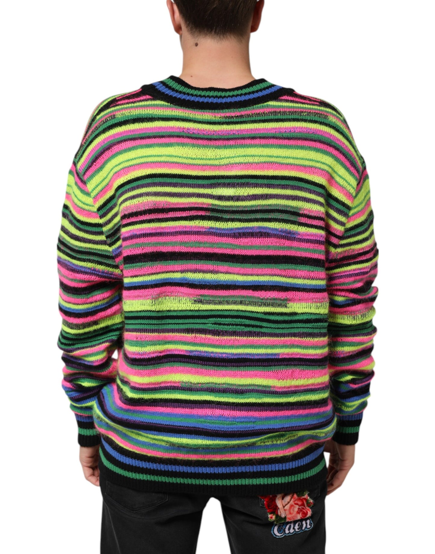 Dolce & Gabbana Multicolor DG Logo V-Neck Knit Pullover Sweater