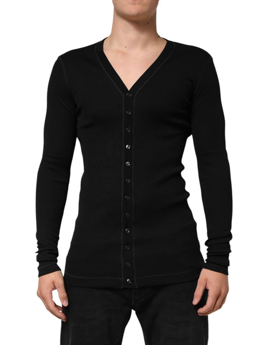 سترة كارديجان رجالي من دولتشي آند غابانا، قطنية سوداء، بأزرار