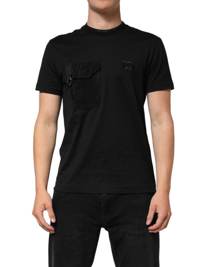 Dolce & Gabbana Black Cotton Embroidered DG Logo Pocket T-shirt
