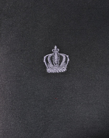 تيشيرت بولو رجالي من دولتشي آند غابانا، رمادي من القطن، بياقة تاج