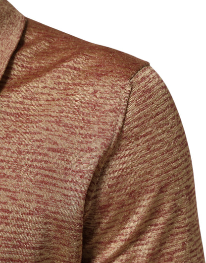 تي شيرت بولو دولتشي آند غابانا بني من الحرير الملمس بأكمام قصيرة