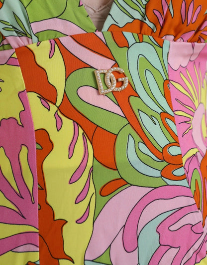 فستان دولتشي آند غابانا متعدد الألوان من الحرير المزهر