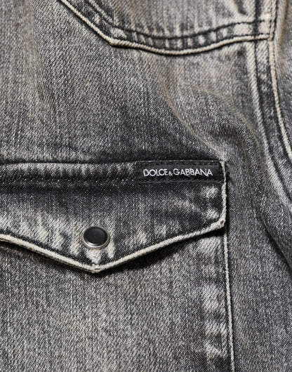 قميص دولتشي آند غابانا كاجوال بأكمام طويلة من القطن المغسول باللون الأسود