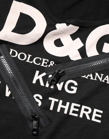 تي شيرت رجالي من دولتشي آند غابانا، أسود من القطن، بدون أكمام، بشعار DG