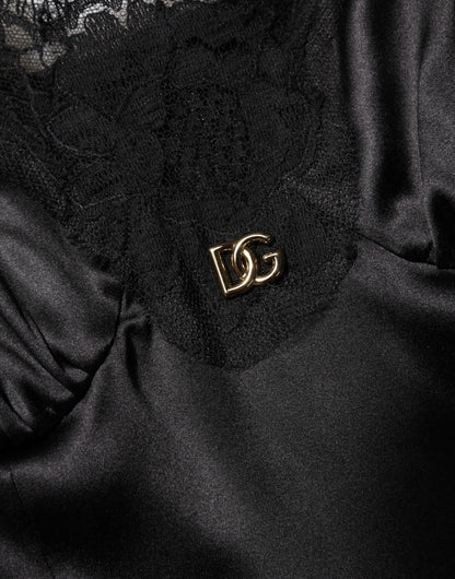 فستان دولتشي آند غابانا قصير بدون أكمام بدانتيل وحواف من الحرير الأسود