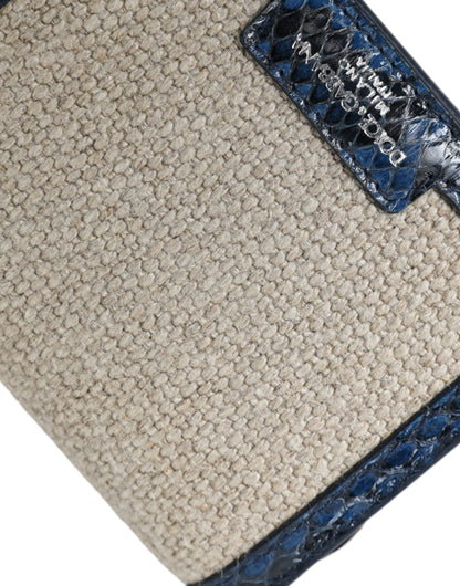 حقيبة كتف صغيرة من دولتشي آند غابانا، باللون البيج، مزينة بجلد الرافي الأزرق، مزينة بحزام كتف