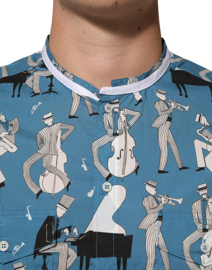Dolce & Gabbana Blue Jazz Printed Cotton Button Front Shirt
