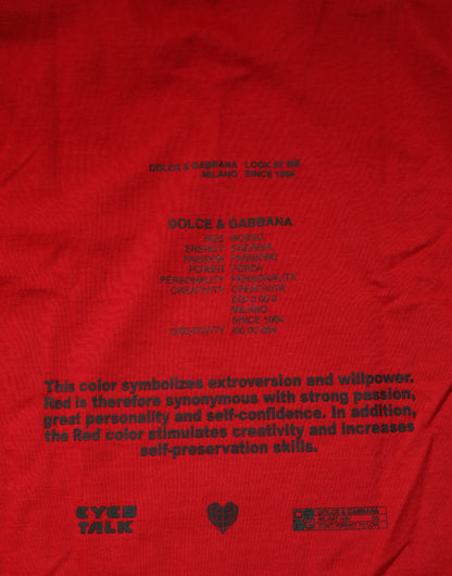 تي شيرت دولتشي آند غابانا أحمر بطبعة عين من القطن بأكمام قصيرة