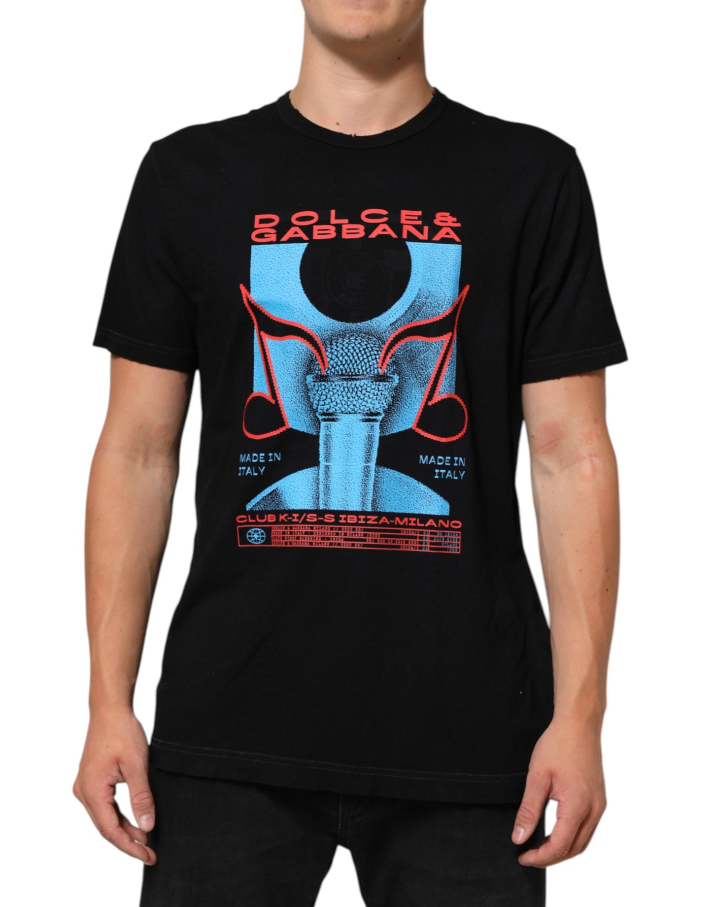 تي شيرت دولتشي آند غابانا أسود من القطن بطبعة موسيقية ورقبة دائرية