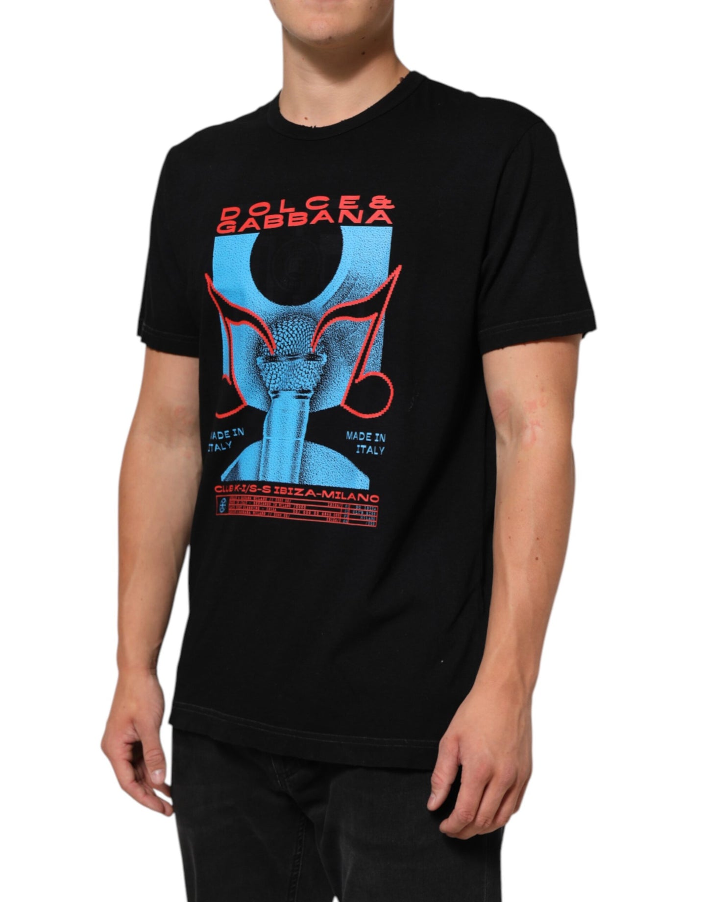 تي شيرت دولتشي آند غابانا أسود من القطن بطبعة موسيقية ورقبة دائرية