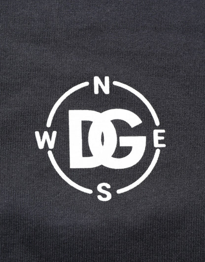 تي شيرت دولتشي آند غابانا أسود بشعار البوصلة من القطن برقبة دائرية