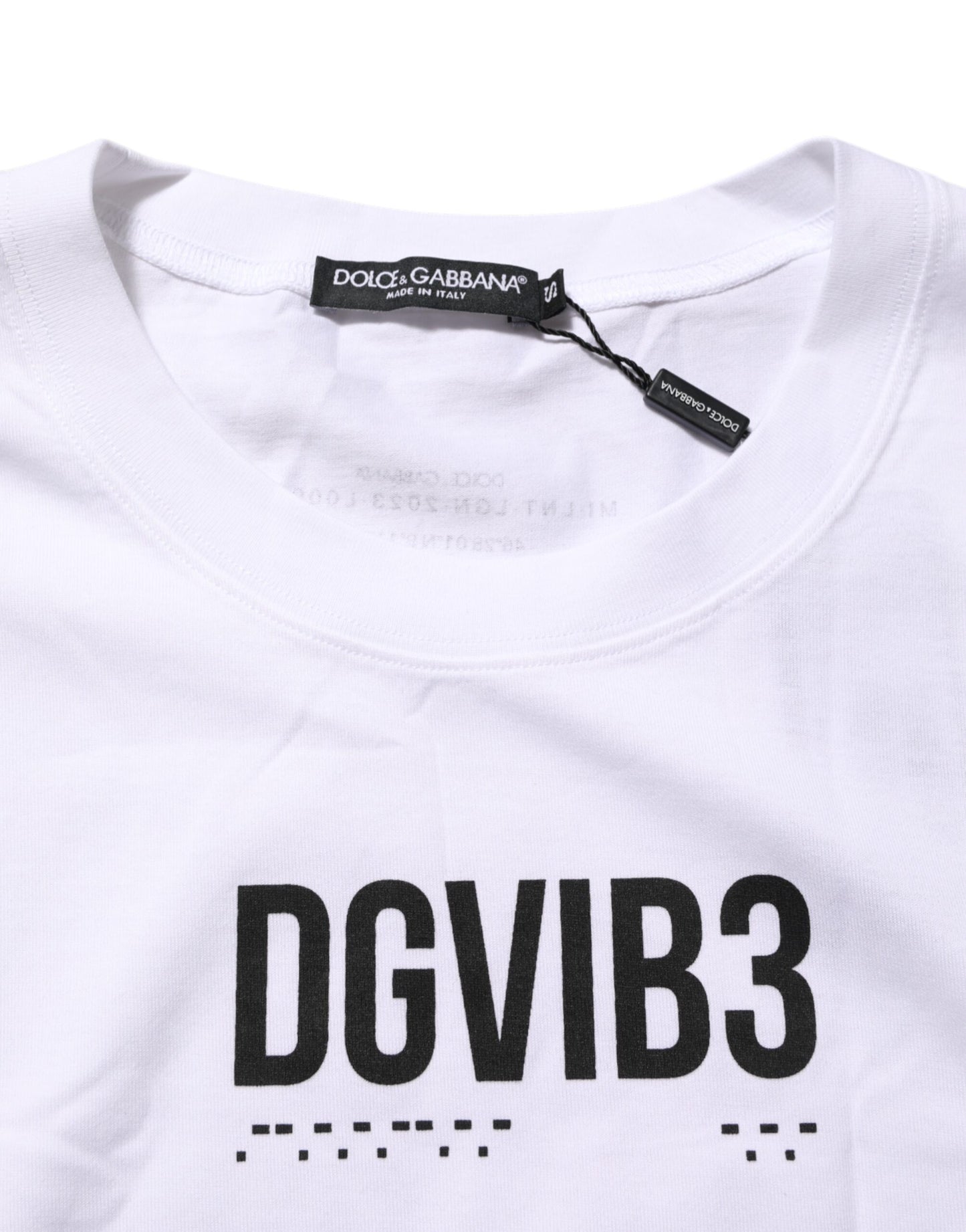تي شيرت دولتشي آند غابانا أبيض قطني بدون أكمام مطبوع