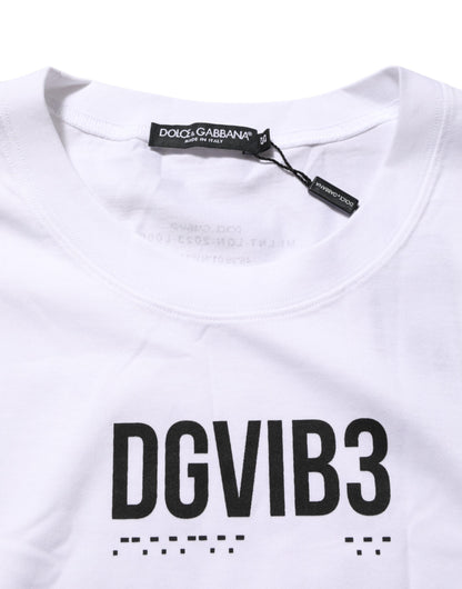 تي شيرت دولتشي آند غابانا أبيض قطني بدون أكمام مطبوع