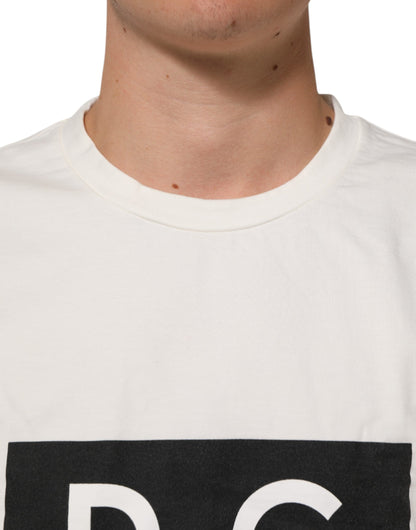 Dolce & Gabbana White Logo Print Cotton Crew Neck Men T-shirt