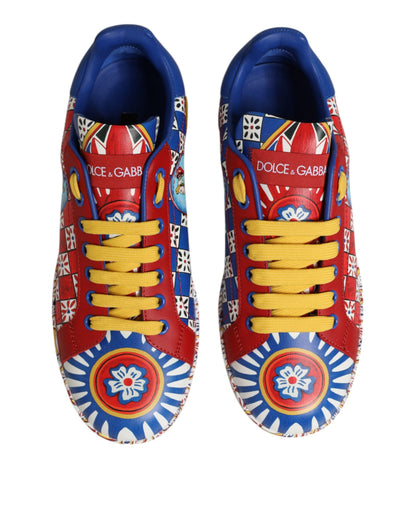 Dolce & Gabbana Portofino Carretto Printed Leather Sneakers Shoes