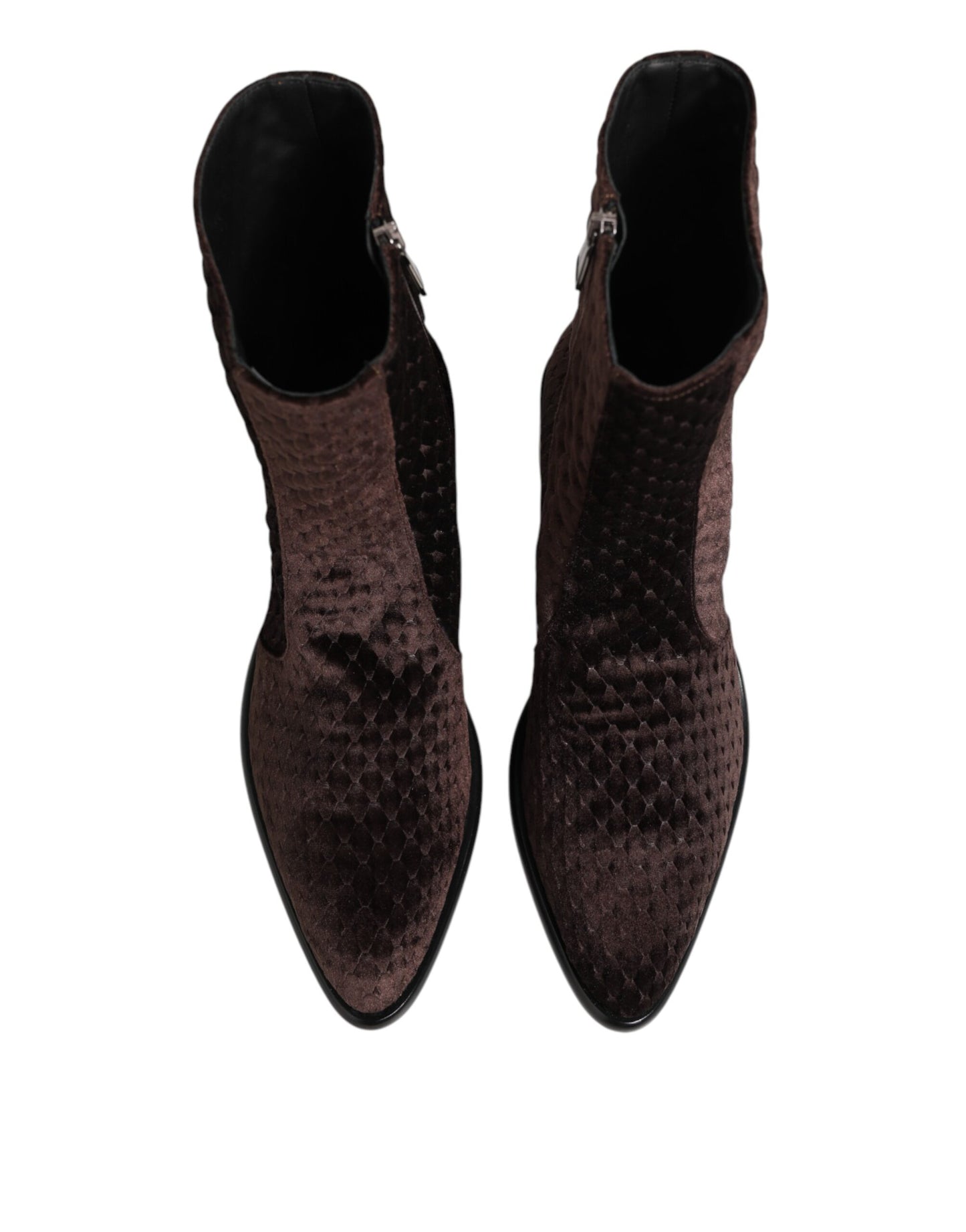 حذاء دولتشي آند غابانا قصير من القطن المخملي البني بطول منتصف الساق