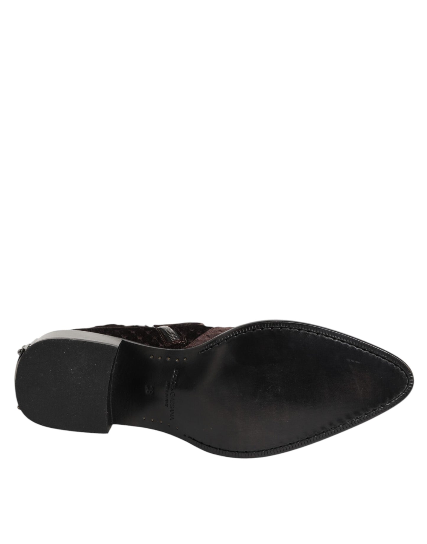 حذاء دولتشي آند غابانا قصير من القطن المخملي البني بطول منتصف الساق