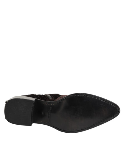 حذاء دولتشي آند غابانا قصير من القطن المخملي البني بطول منتصف الساق