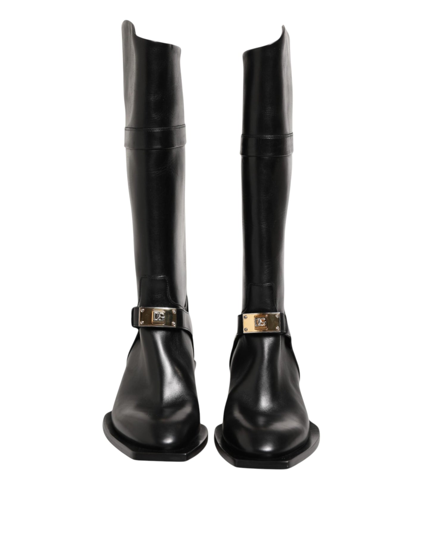 Dolce & Gabbana Black Logo Plaque Over The Calf Boot Shoes