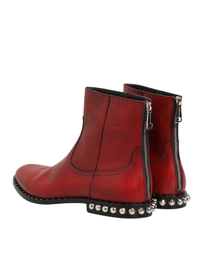 Dolce & Gabbana Red Studded Chelsea Short Ankle Boots Shoes
