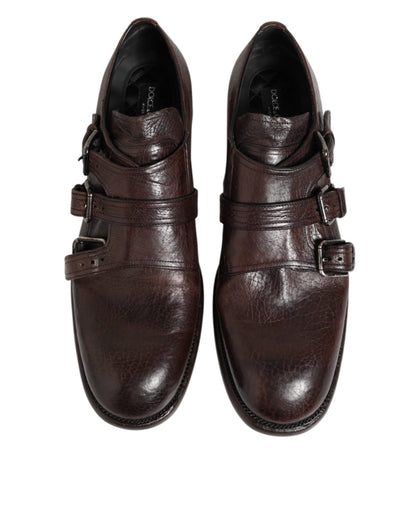 Dolce & Gabbana Brown Leather Monk Strap Formal Derby Shoes