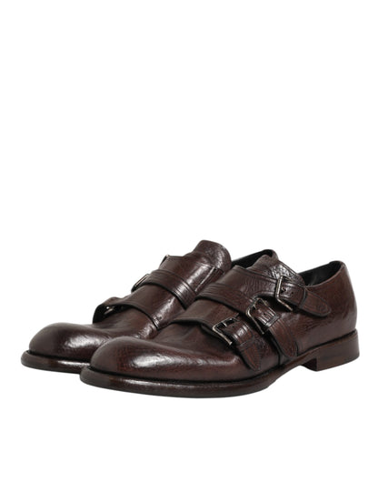 Dolce & Gabbana Brown Leather Monk Strap Formal Derby Shoes
