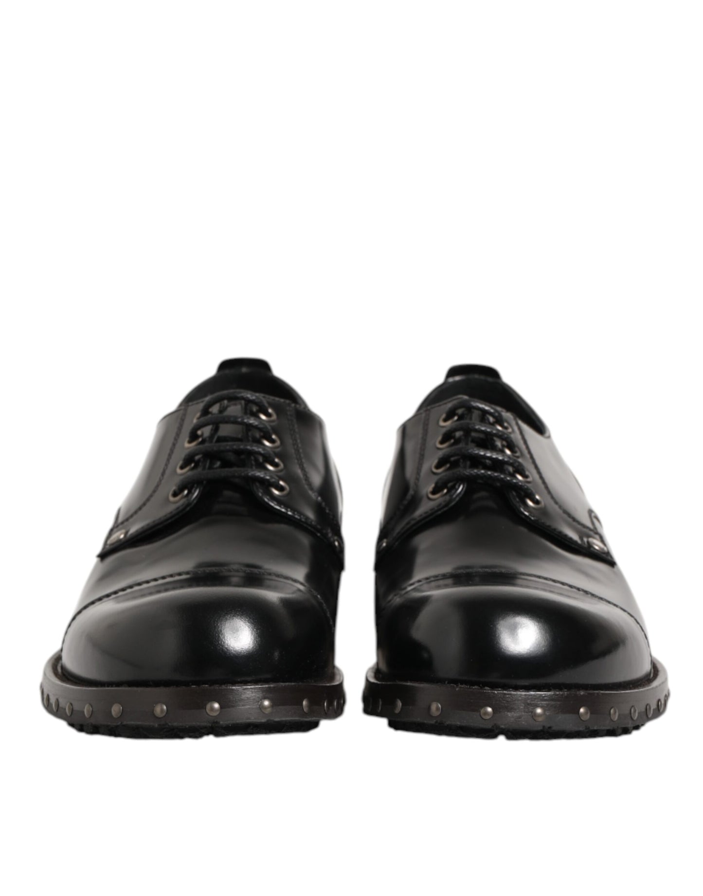 Dolce & Gabbana Black Leather Studded Men Formal Derby Shoes