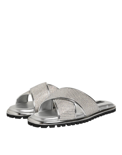 Dolce & Gabbana Silver Strass Slides Flats Slippers Shoes