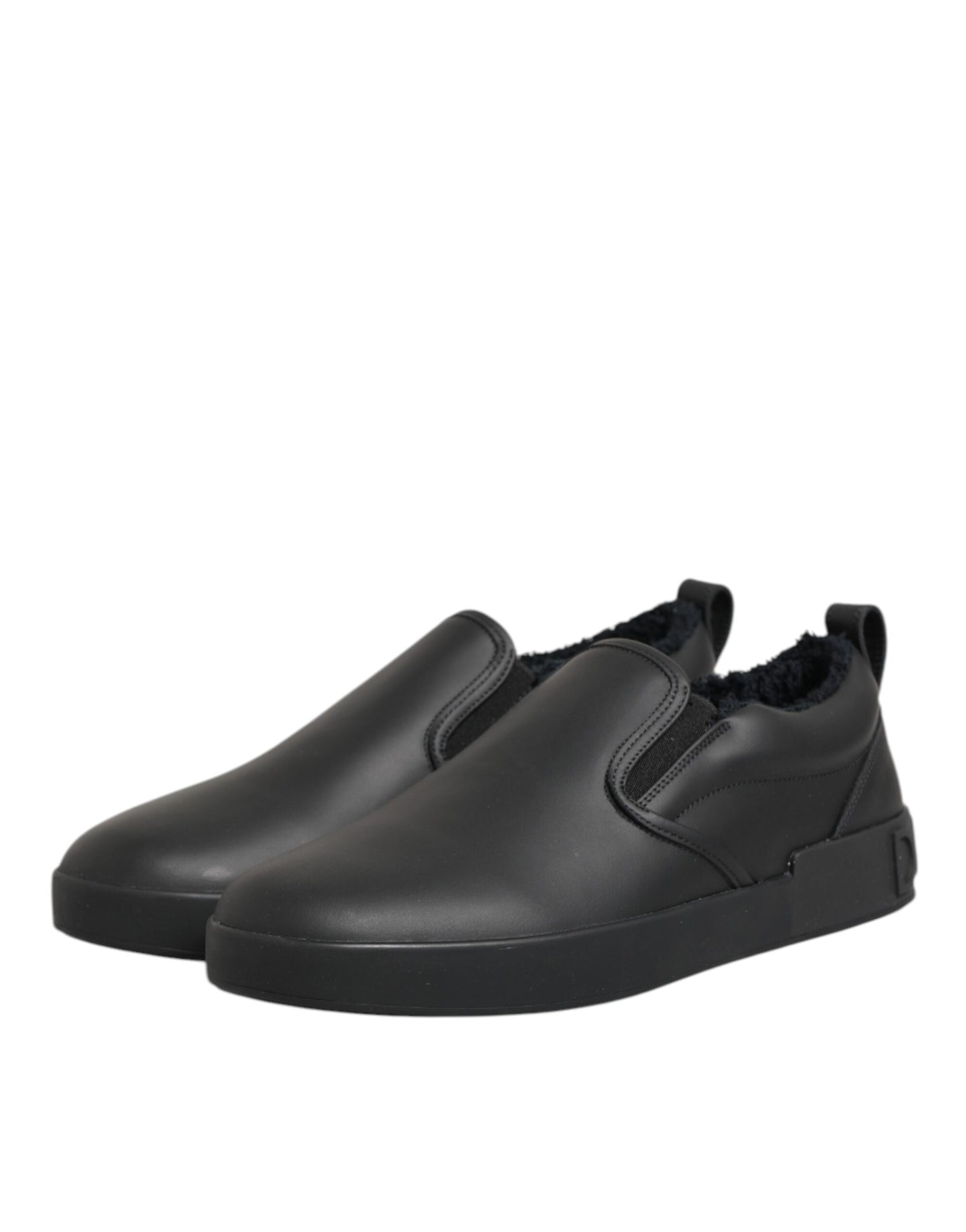 Dolce & Gabbana Black Leather Low Top Slip On Sneakers Shoes